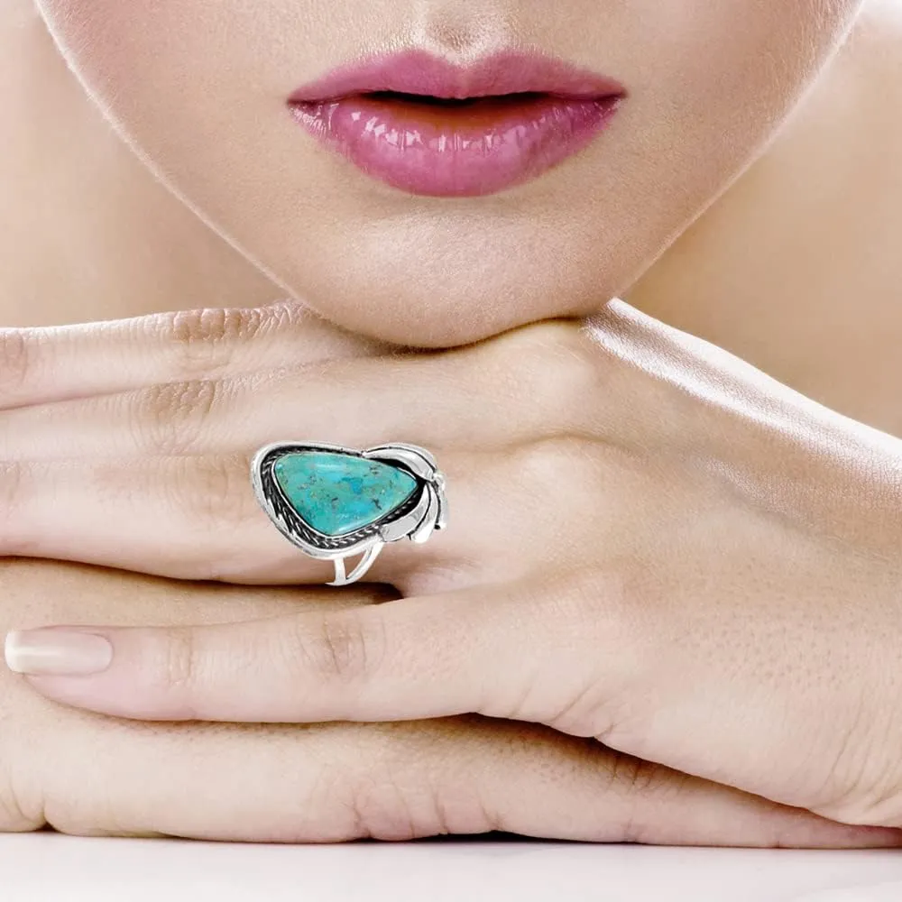 Turquoise Ring Sterling Silver 925 Genuine Gemstones Size 6 to 11