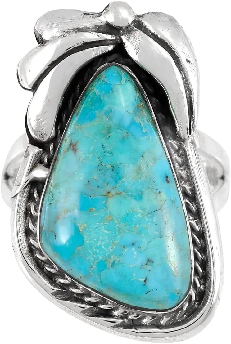 Turquoise Ring Sterling Silver 925 Genuine Gemstones Size 6 to 11