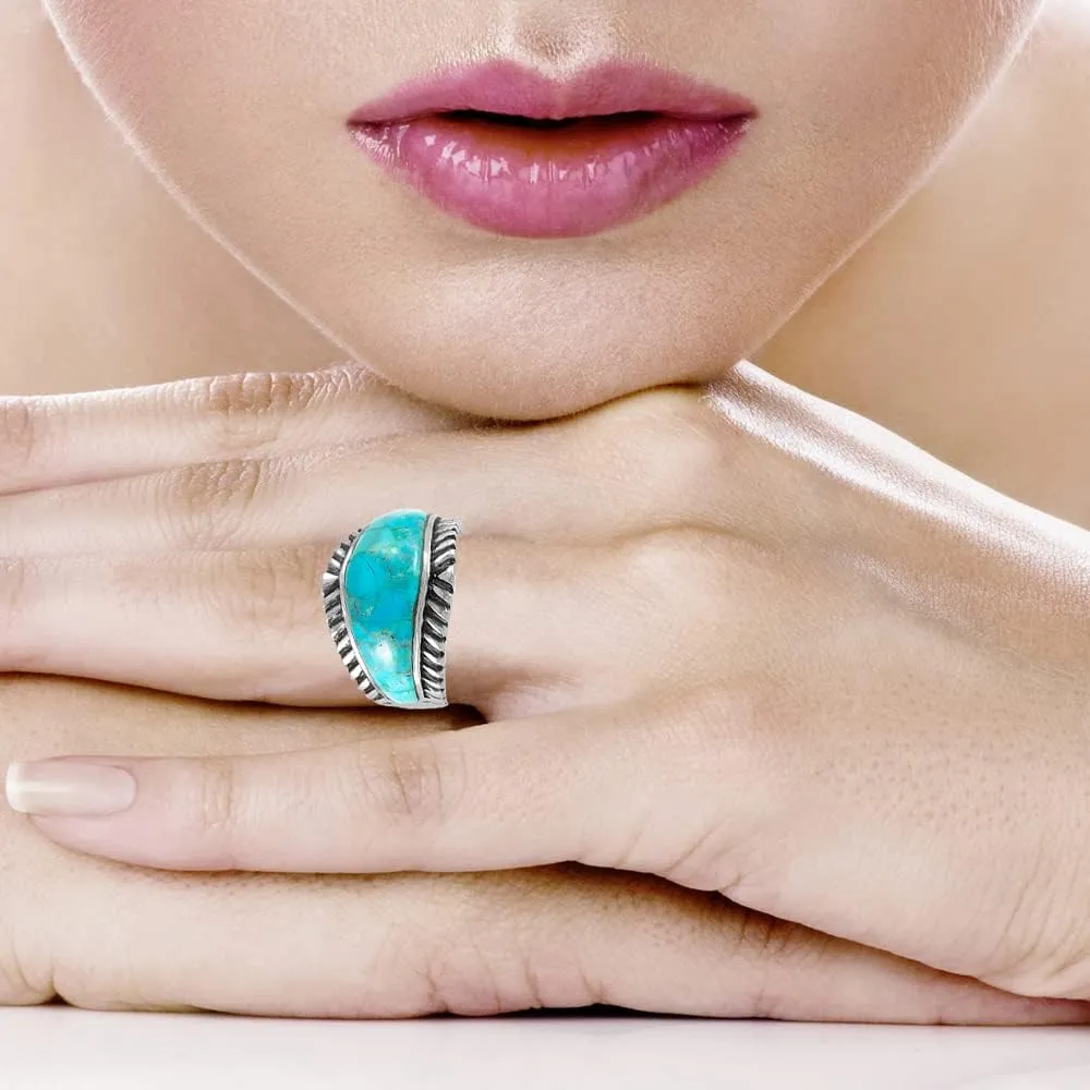 Turquoise Ring Sterling Silver 925 Genuine Gemstones Size 6 to 14 (for Women or Men)