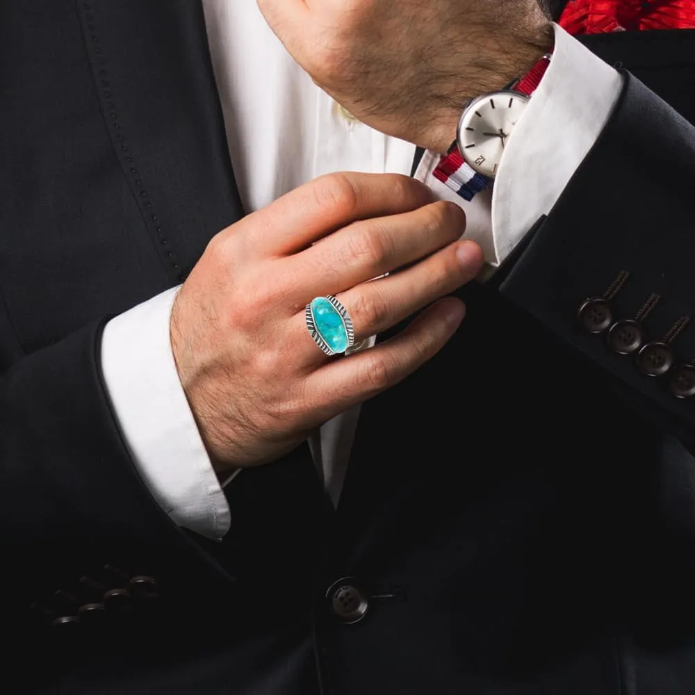 Turquoise Ring Sterling Silver 925 Genuine Gemstones Size 6 to 14 (for Women or Men)