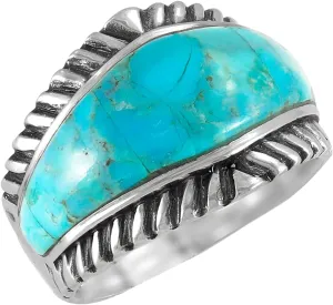 Turquoise Ring Sterling Silver 925 Genuine Gemstones Size 6 to 14 (for Women or Men)