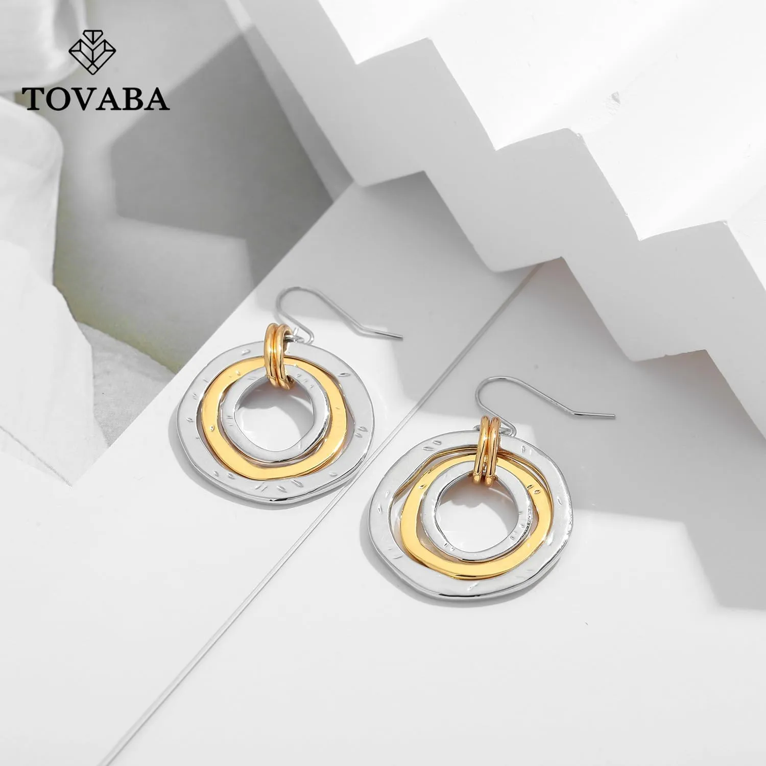 Two Tone Geometric Dangle Earrings for Women Gold and Silver Trendy Drop Earrings Hypoallergenic Lightweight Dangle Earrings