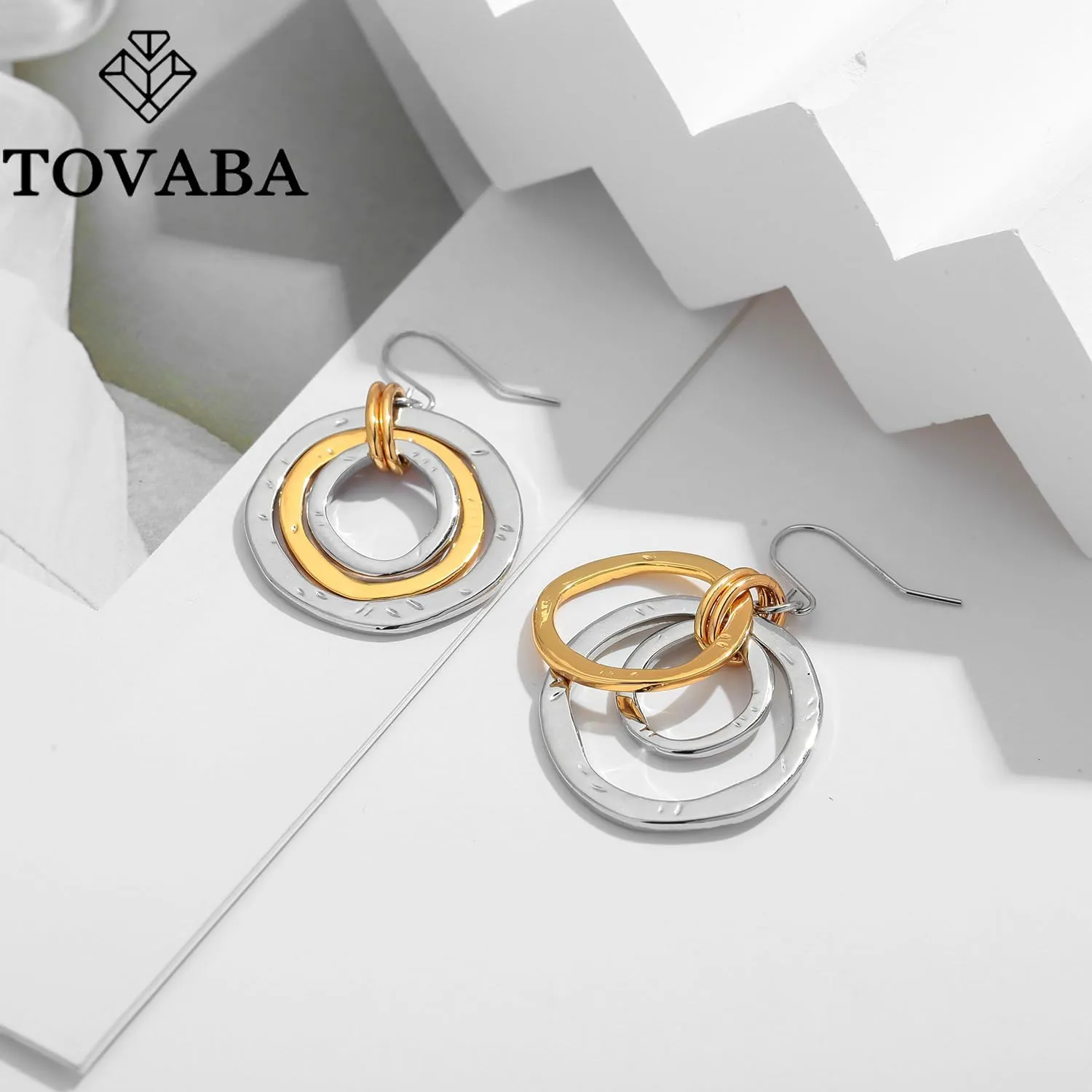 Two Tone Geometric Dangle Earrings for Women Gold and Silver Trendy Drop Earrings Hypoallergenic Lightweight Dangle Earrings