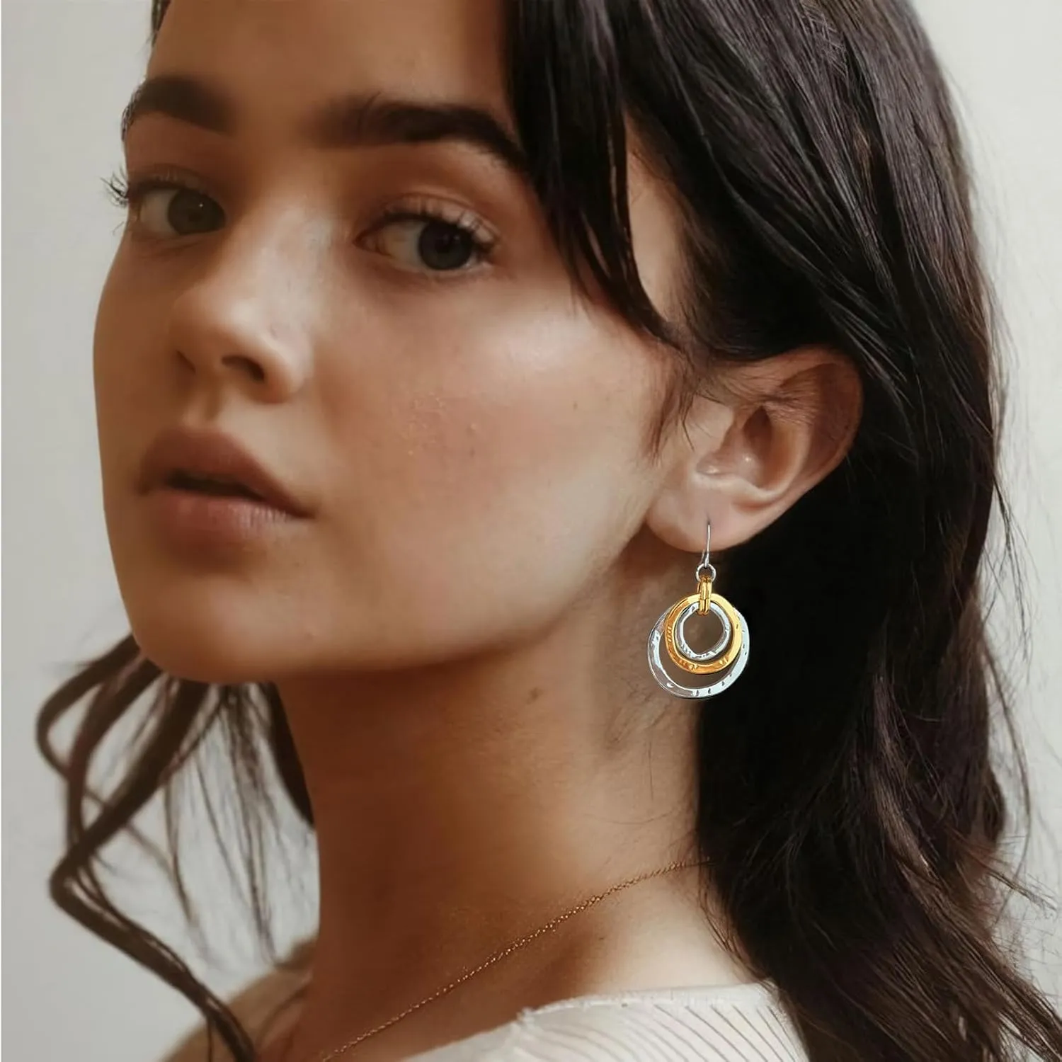 Two Tone Geometric Dangle Earrings for Women Gold and Silver Trendy Drop Earrings Hypoallergenic Lightweight Dangle Earrings
