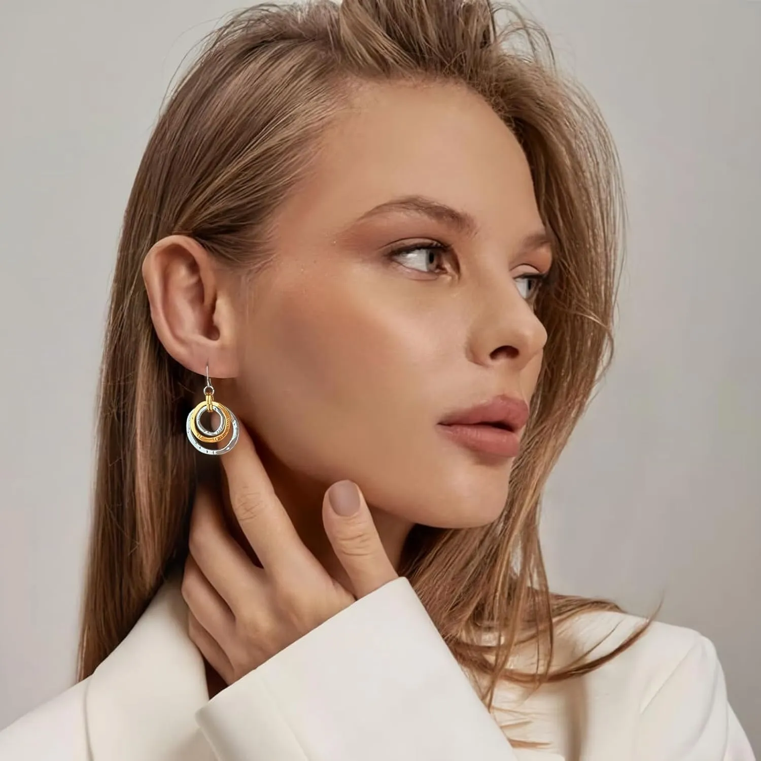 Two Tone Geometric Dangle Earrings for Women Gold and Silver Trendy Drop Earrings Hypoallergenic Lightweight Dangle Earrings