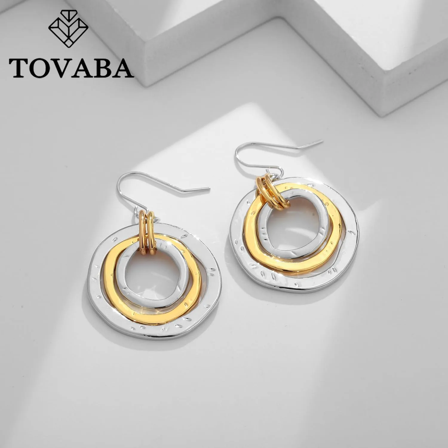 Two Tone Geometric Dangle Earrings for Women Gold and Silver Trendy Drop Earrings Hypoallergenic Lightweight Dangle Earrings