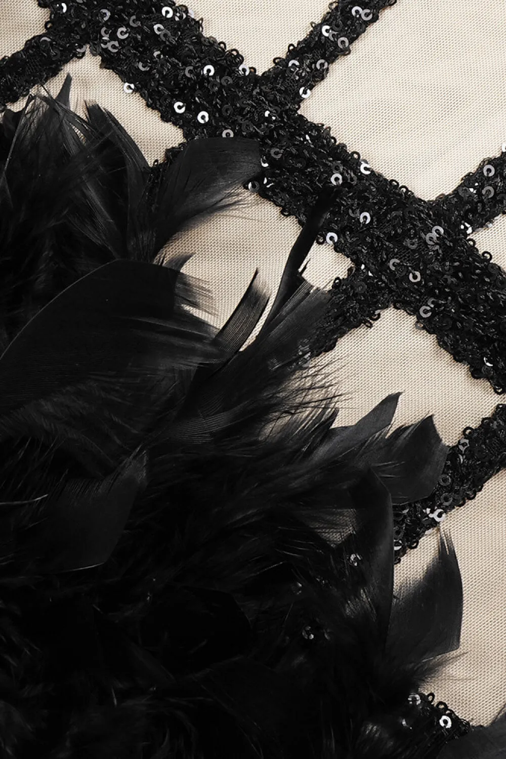 Two-Tone Sequin Feather Hem Strapless Dress