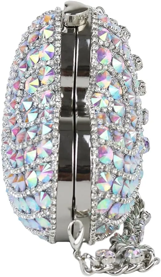 UMREN Cute Heart Shaped Clutch Sparkly Rhinestone Evening Bag Mini Love Heat Crystal Handbag Chain Shoulder Bag Wedding Purse