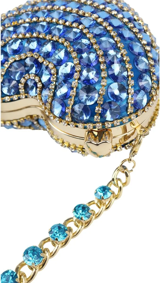 UMREN Cute Heart Shaped Clutch Sparkly Rhinestone Evening Bag Mini Love Heat Crystal Handbag Chain Shoulder Bag Wedding Purse