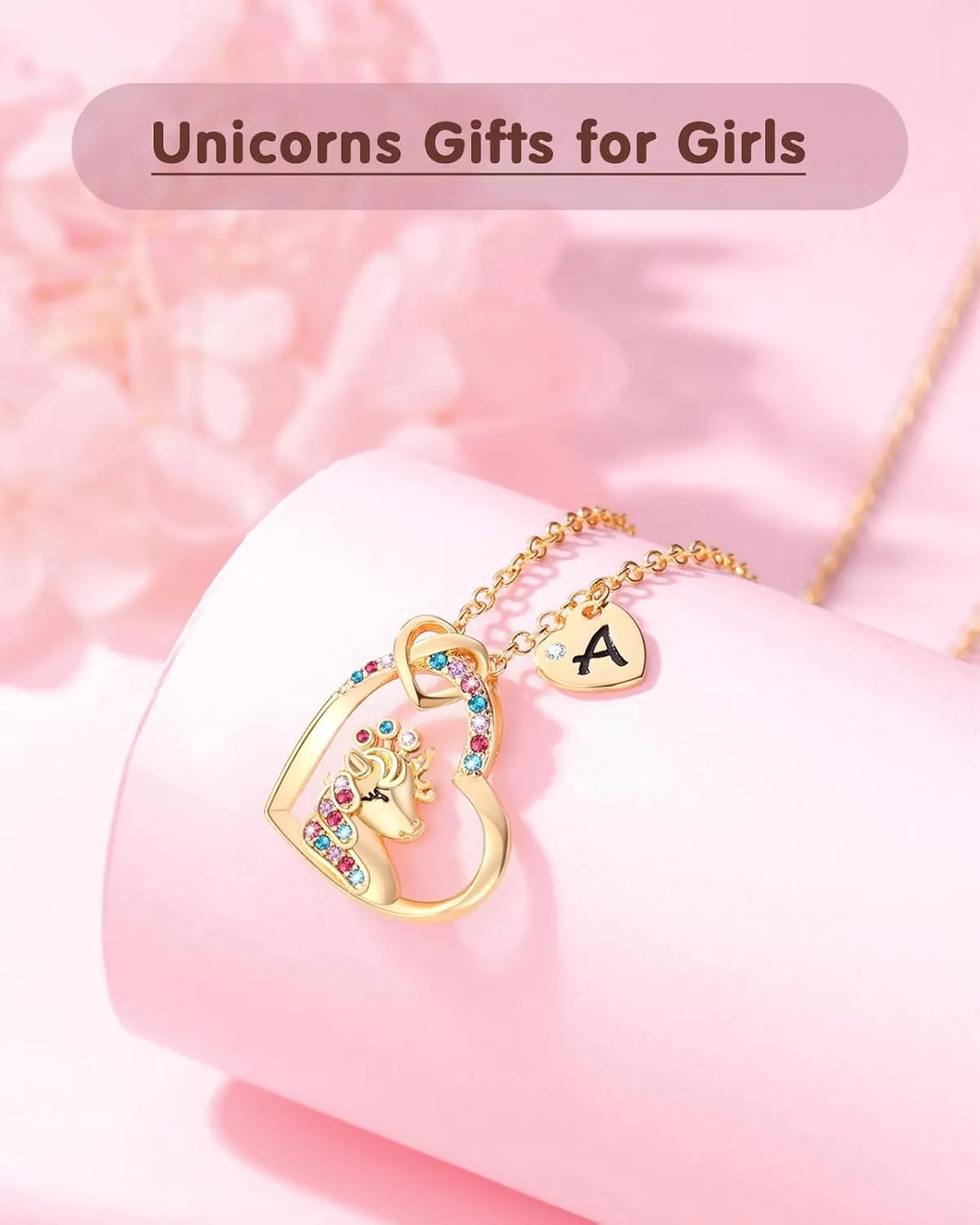 Unicorn Gifts for Girls, CZ Heart Unicorn Necklaces Initial Necklace Easter Gifts Birthday Gifts for Girls Teens