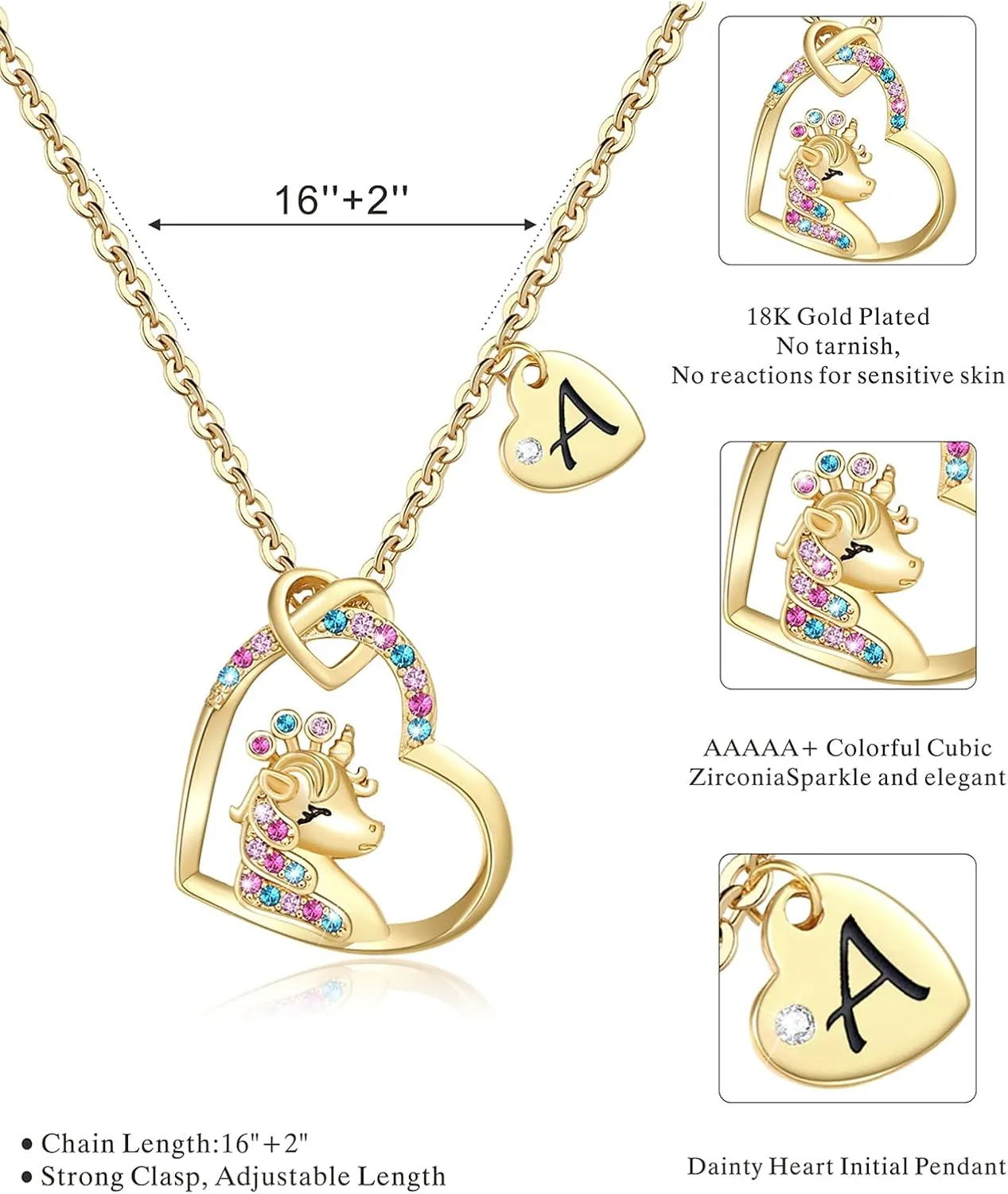 Unicorn Gifts for Girls, CZ Heart Unicorn Necklaces Initial Necklace Easter Gifts Birthday Gifts for Girls Teens