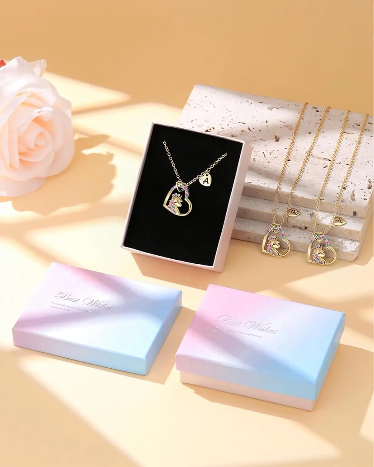 Unicorn Gifts for Girls, CZ Heart Unicorn Necklaces Initial Necklace Easter Gifts Birthday Gifts for Girls Teens