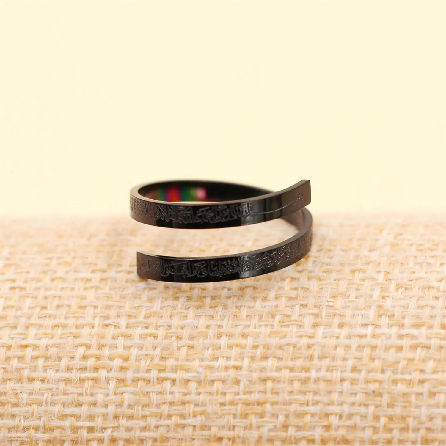 Unique and Meaningful Islamic Faith Ring, Delicate Stainless Steel Carving Arabic Scriptures Adjustable Muslim Religion Jewelry for Men Women YA4978