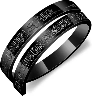 Unique and Meaningful Islamic Faith Ring, Delicate Stainless Steel Carving Arabic Scriptures Adjustable Muslim Religion Jewelry for Men Women YA4978