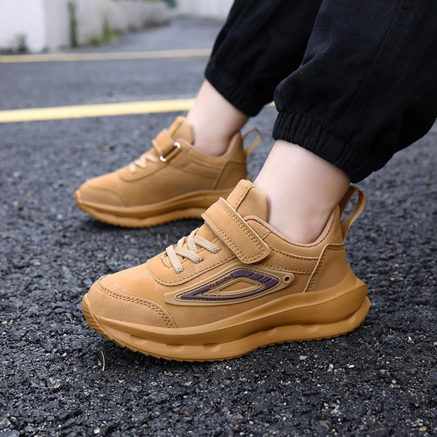 Unisex-Child Sneakers Leather Lightweight Breathable Athletic Sneakers for Kids Chunky Sole Shoes for Boys Girls