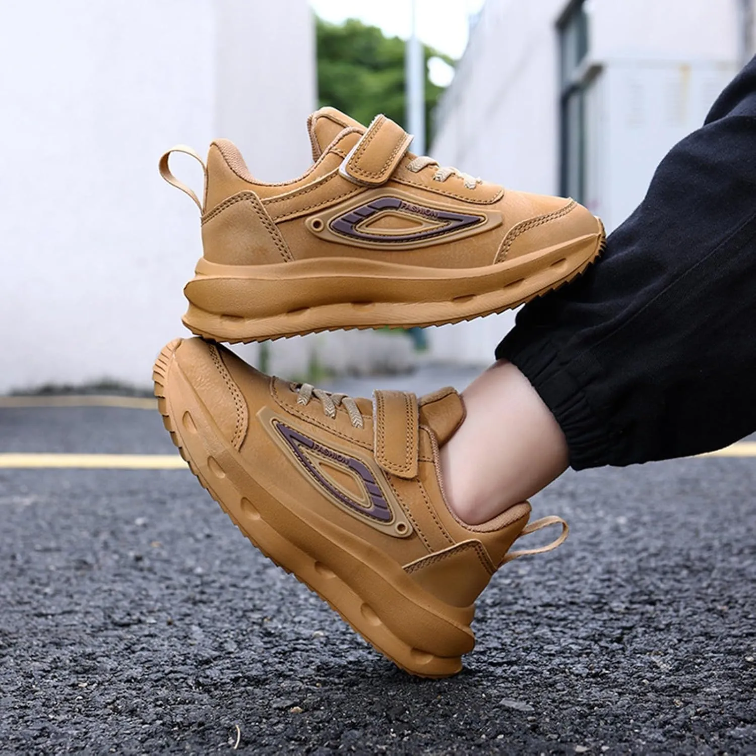 Unisex-Child Sneakers Leather Lightweight Breathable Athletic Sneakers for Kids Chunky Sole Shoes for Boys Girls