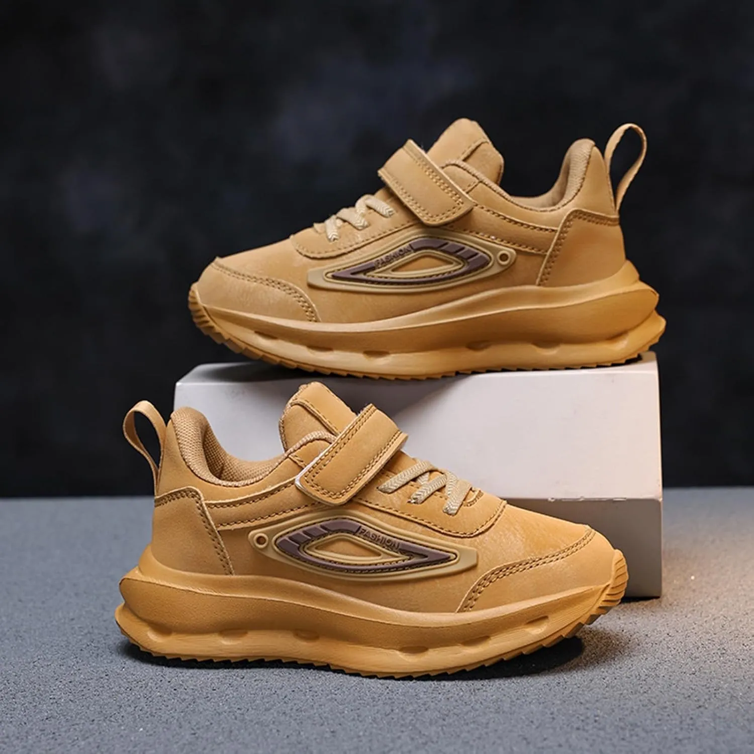 Unisex-Child Sneakers Leather Lightweight Breathable Athletic Sneakers for Kids Chunky Sole Shoes for Boys Girls