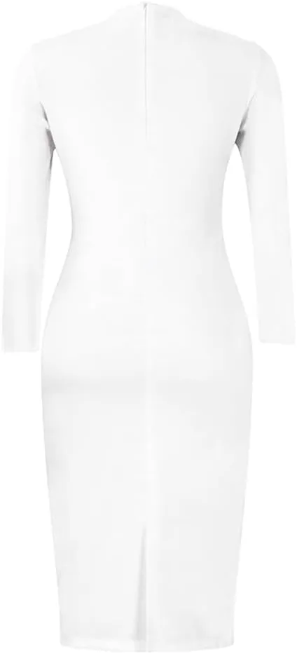 Useagrey Women Crew-Neck Plus Size Peplum Dress Church Wear to Work Bodycon Long Sleeve Midi Dresses