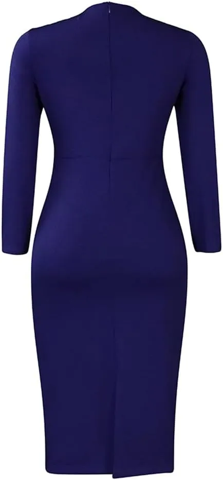 Useagrey Women Crew-Neck Plus Size Peplum Dress Church Wear to Work Bodycon Long Sleeve Midi Dresses