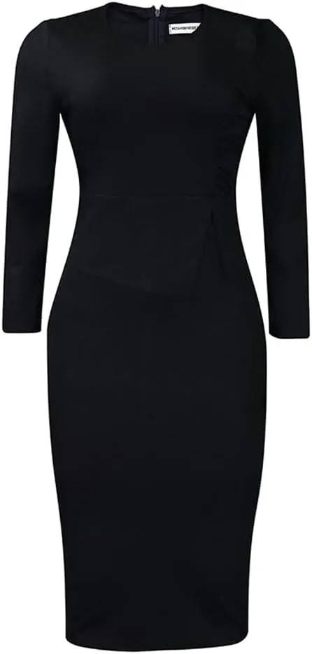 Useagrey Women Crew-Neck Plus Size Peplum Dress Church Wear to Work Bodycon Long Sleeve Midi Dresses