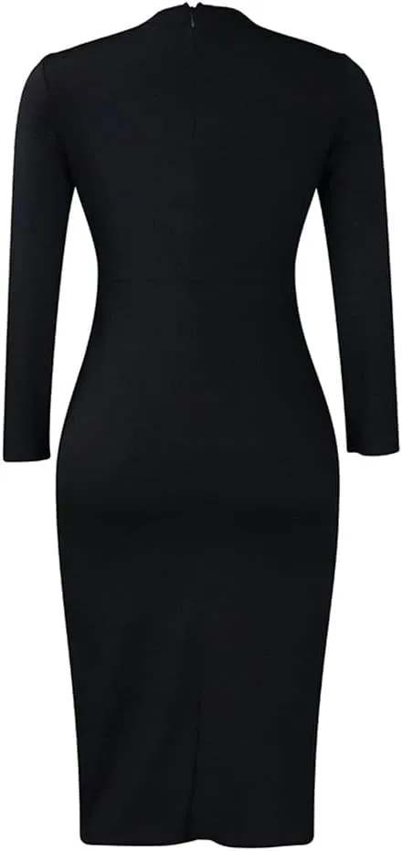 Useagrey Women Crew-Neck Plus Size Peplum Dress Church Wear to Work Bodycon Long Sleeve Midi Dresses
