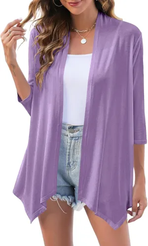 Uvog Women's 3/4 Sleeve Draped Open Front Cardigan Casual Loose Lightweight Cardigans