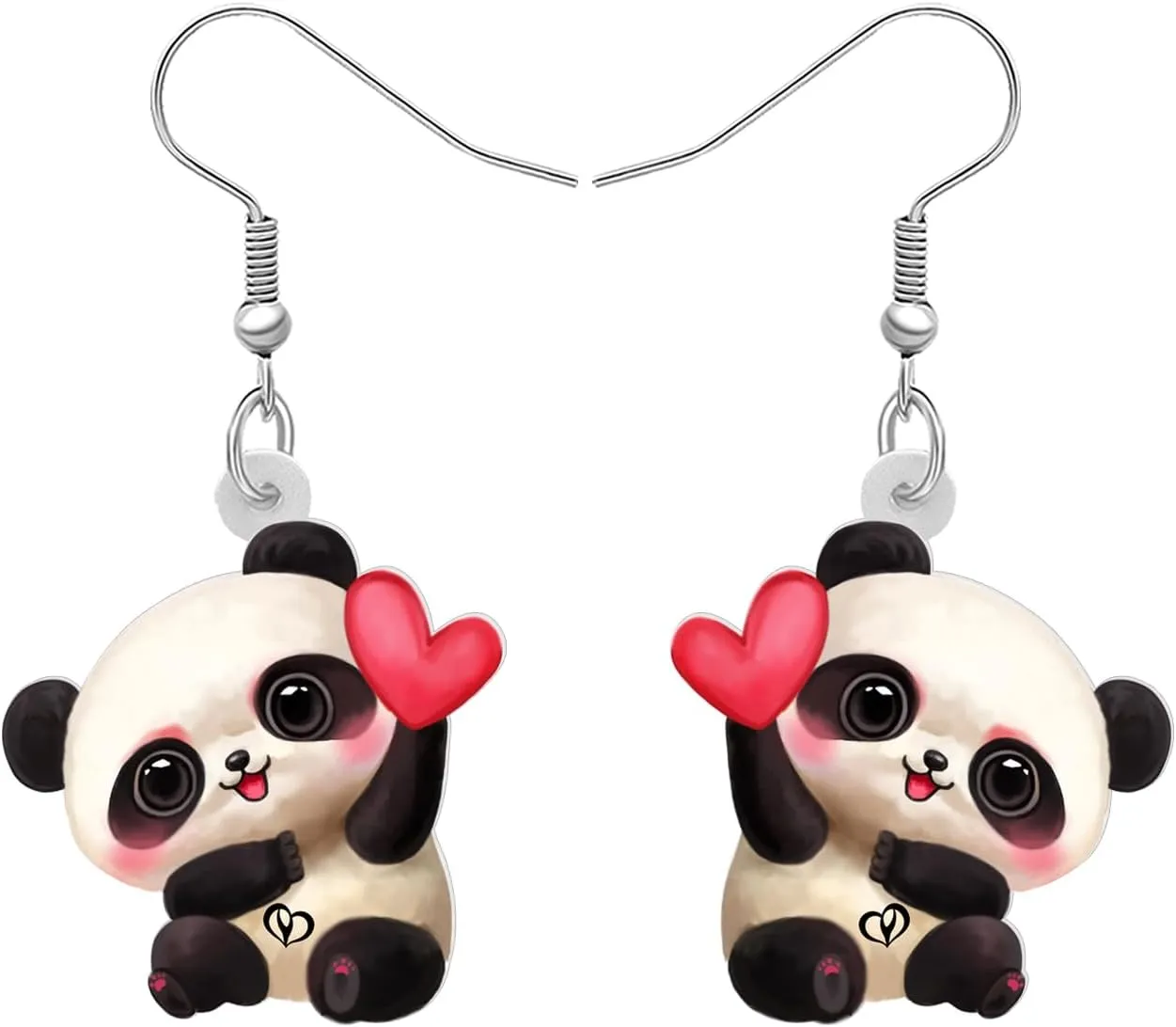 Valentine's Day Acrylic Adorable Heart Panda Earrings Festival Dangle Bamboo Leaf Jewelry For Women Couple Gifts Charms