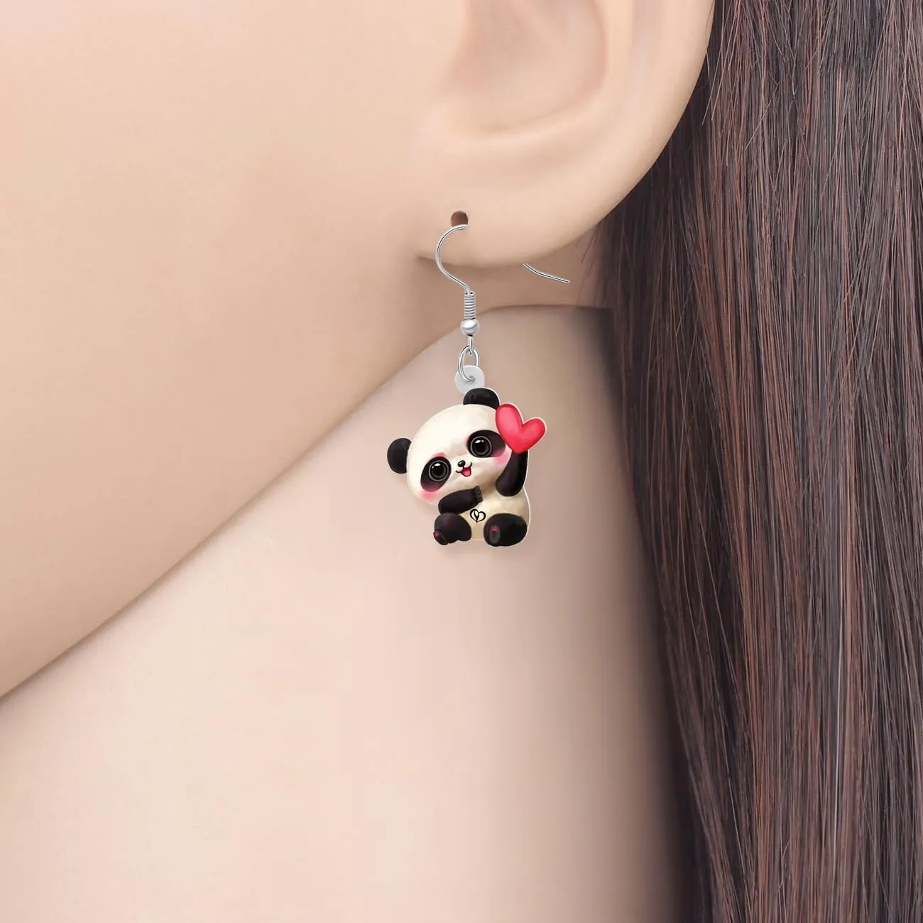 Valentine's Day Acrylic Adorable Heart Panda Earrings Festival Dangle Bamboo Leaf Jewelry For Women Couple Gifts Charms