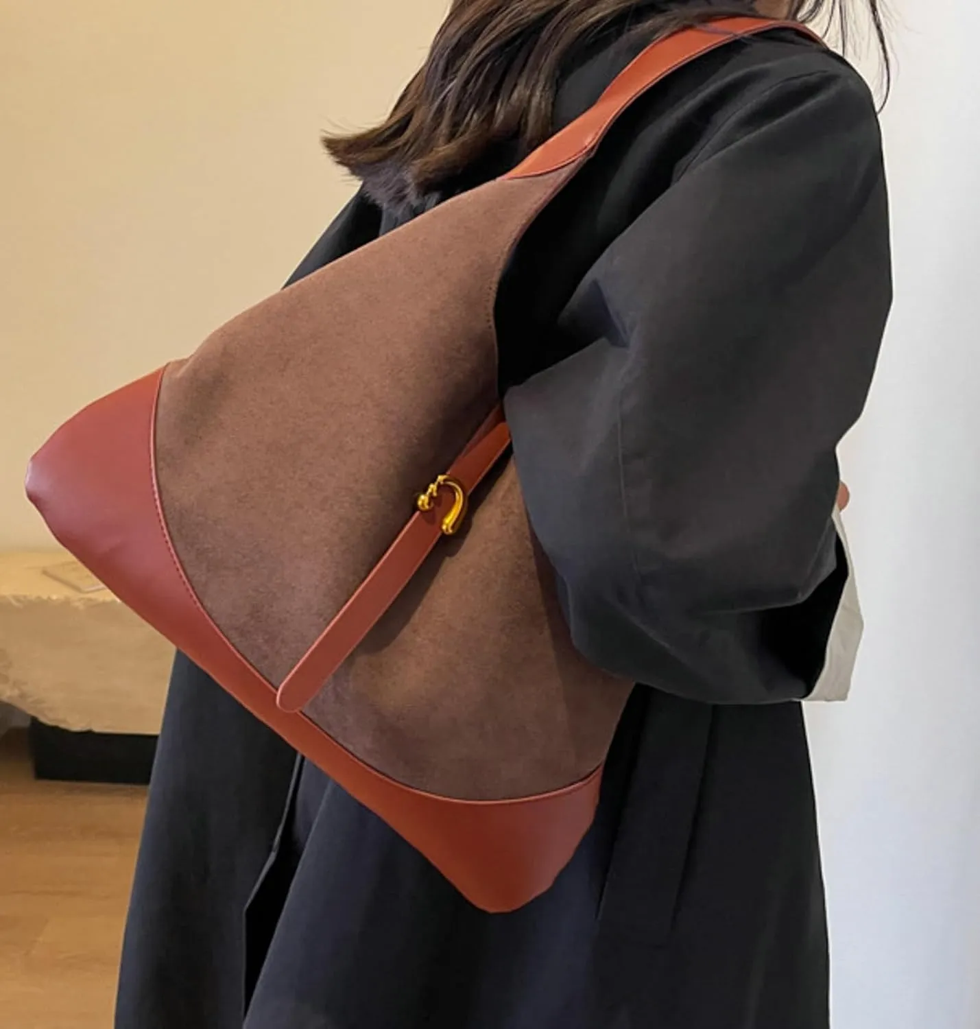 Versatile Suede Handbag for Women Large Capacity Hobo Bag Causal Satchel Purse Fall Winter Vintage Sling Shoulder Bag 2024
