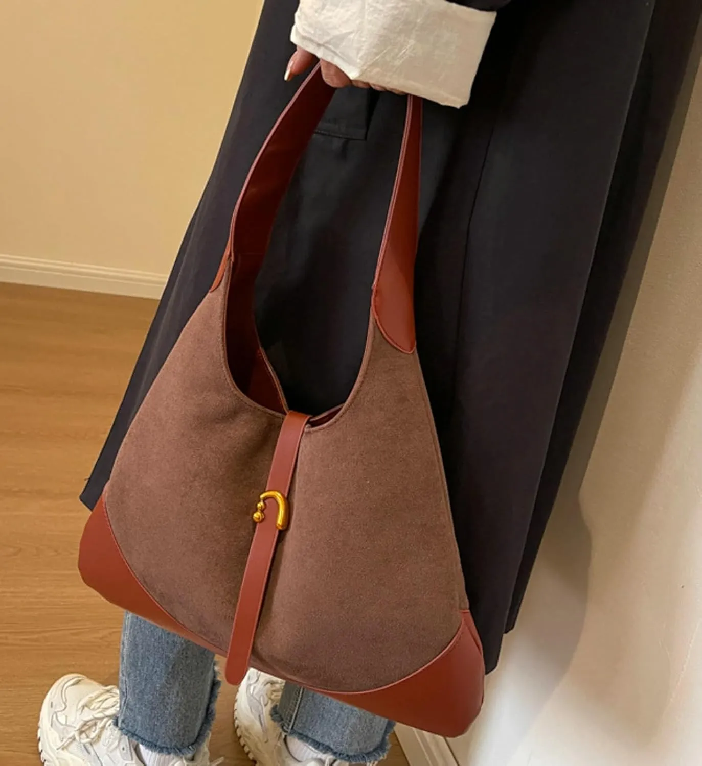 Versatile Suede Handbag for Women Large Capacity Hobo Bag Causal Satchel Purse Fall Winter Vintage Sling Shoulder Bag 2024