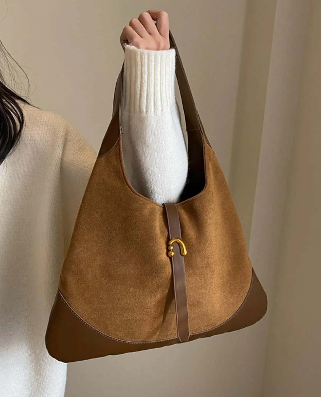 Versatile Suede Handbag for Women Large Capacity Hobo Bag Causal Satchel Purse Fall Winter Vintage Sling Shoulder Bag 2024