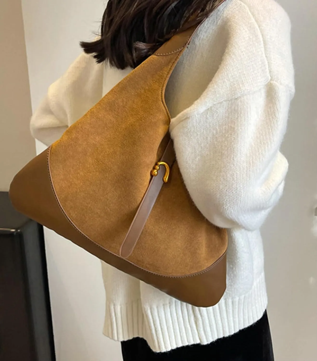 Versatile Suede Handbag for Women Large Capacity Hobo Bag Causal Satchel Purse Fall Winter Vintage Sling Shoulder Bag 2024