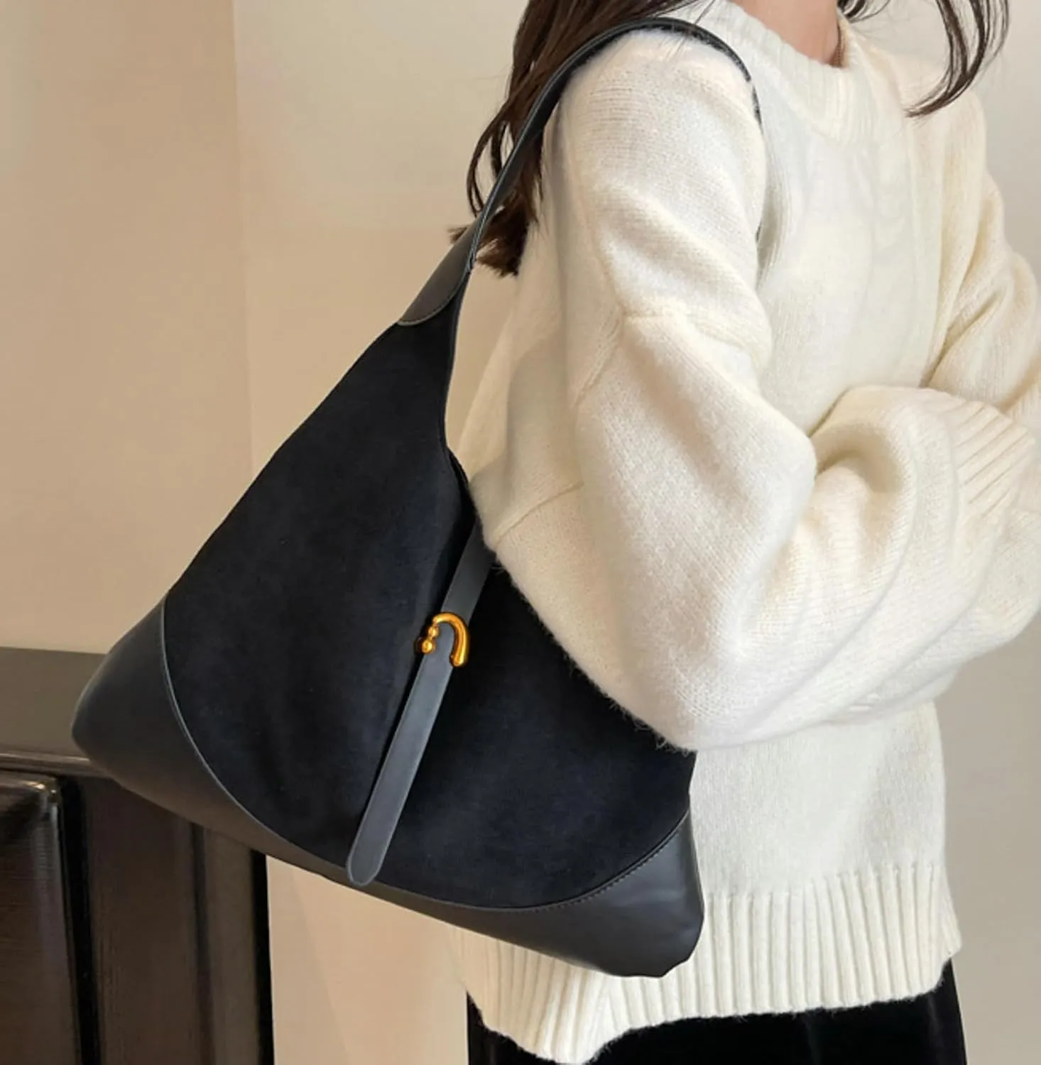 Versatile Suede Handbag for Women Large Capacity Hobo Bag Causal Satchel Purse Fall Winter Vintage Sling Shoulder Bag 2024