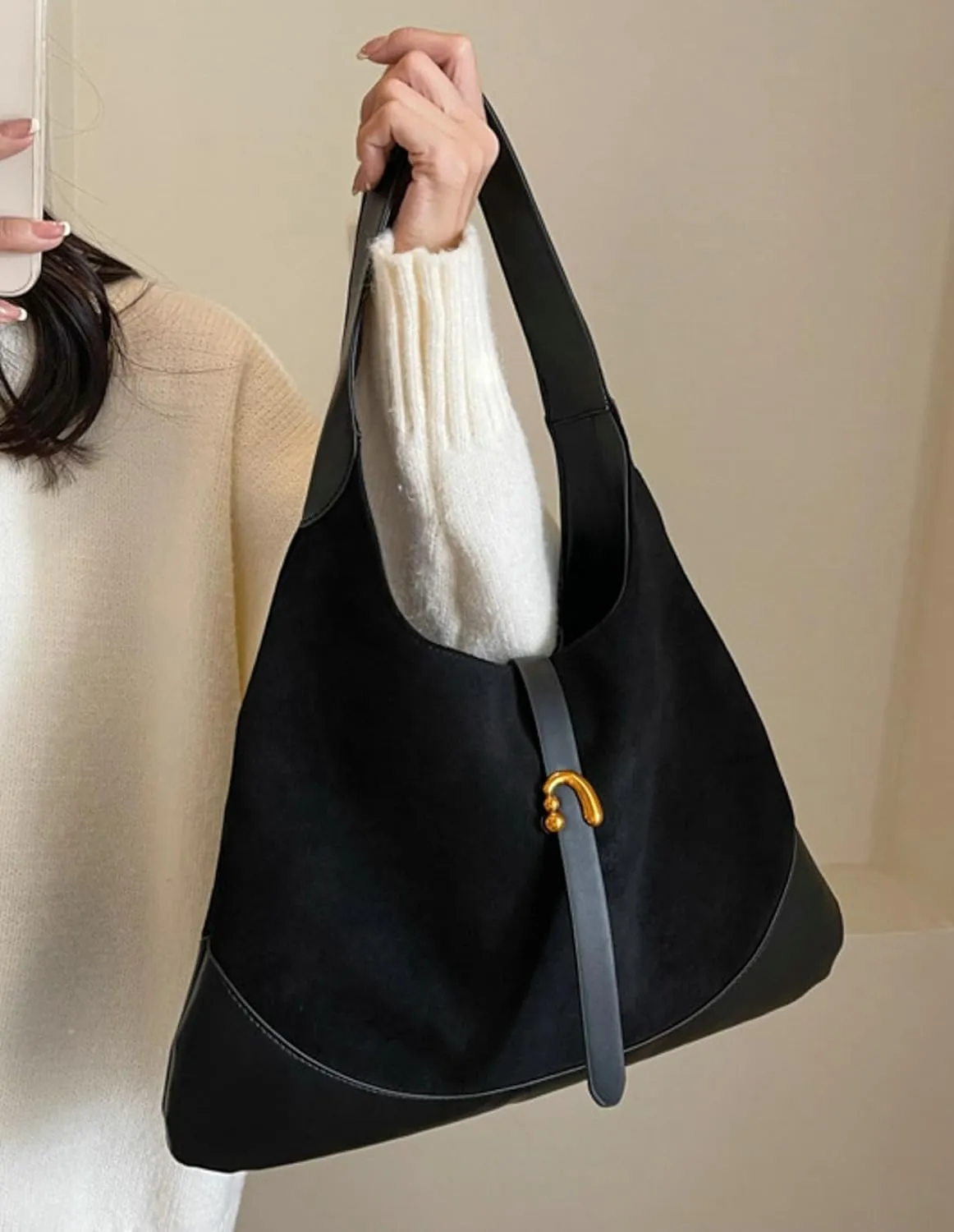 Versatile Suede Handbag for Women Large Capacity Hobo Bag Causal Satchel Purse Fall Winter Vintage Sling Shoulder Bag 2024