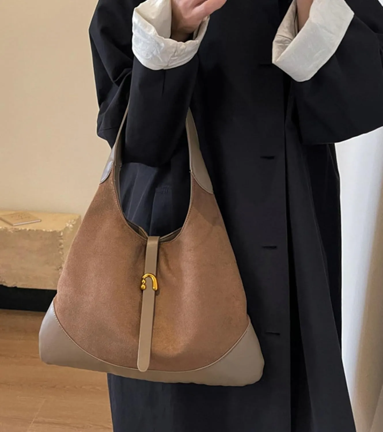 Versatile Suede Handbag for Women Large Capacity Hobo Bag Causal Satchel Purse Fall Winter Vintage Sling Shoulder Bag 2024