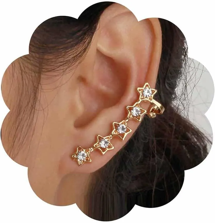 Vintage Cz Star Ear Climber Cuff Earrings Luck Star Ear Cuff Earrings Crystal Star Ear Crawler Earrings Gold Celestial Star Earrings Rhinestone Star Ear Wrap Earrings No Piercing Earrings