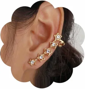 Vintage Cz Star Ear Climber Cuff Earrings Luck Star Ear Cuff Earrings Crystal Star Ear Crawler Earrings Gold Celestial Star Earrings Rhinestone Star Ear Wrap Earrings No Piercing Earrings