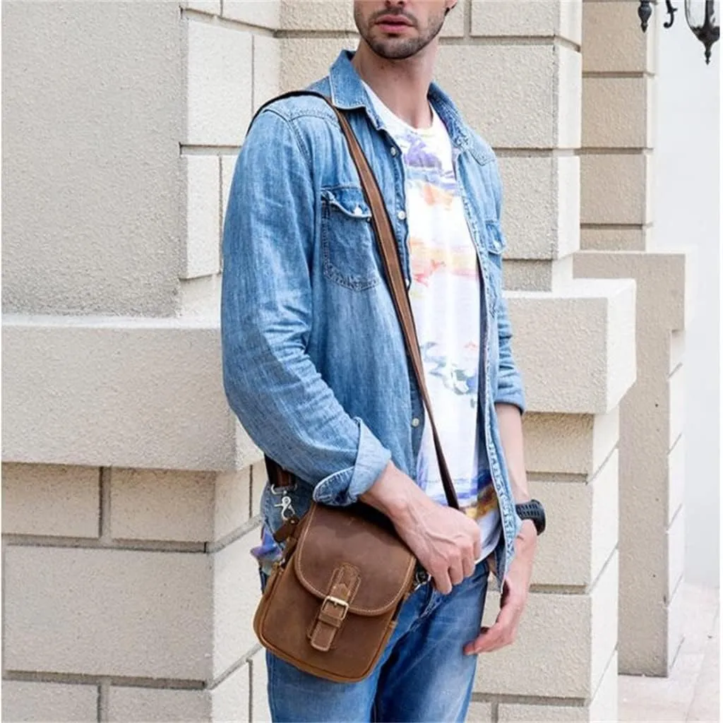 Vintage Leather Waist Bag Outdoor Multi-functional Men's Messenger Bag Shoulder Bag Casual Wear Belt Bag