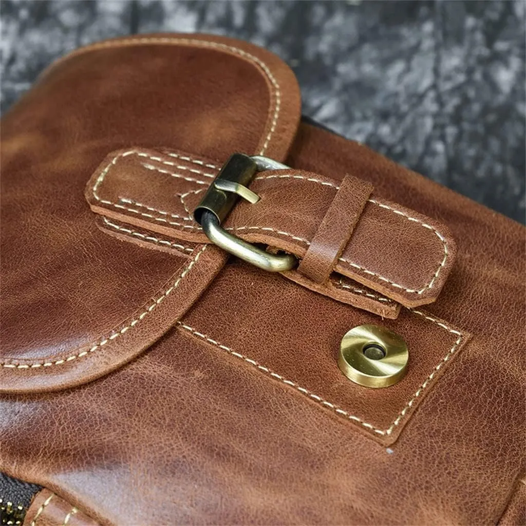 Vintage Leather Waist Bag Outdoor Multi-functional Men's Messenger Bag Shoulder Bag Casual Wear Belt Bag