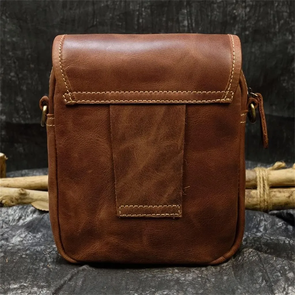 Vintage Leather Waist Bag Outdoor Multi-functional Men's Messenger Bag Shoulder Bag Casual Wear Belt Bag