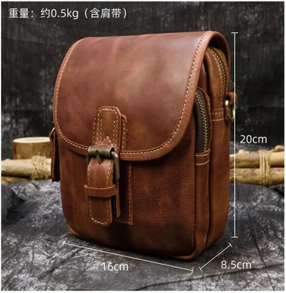 Vintage Leather Waist Bag Outdoor Multi-functional Men's Messenger Bag Shoulder Bag Casual Wear Belt Bag