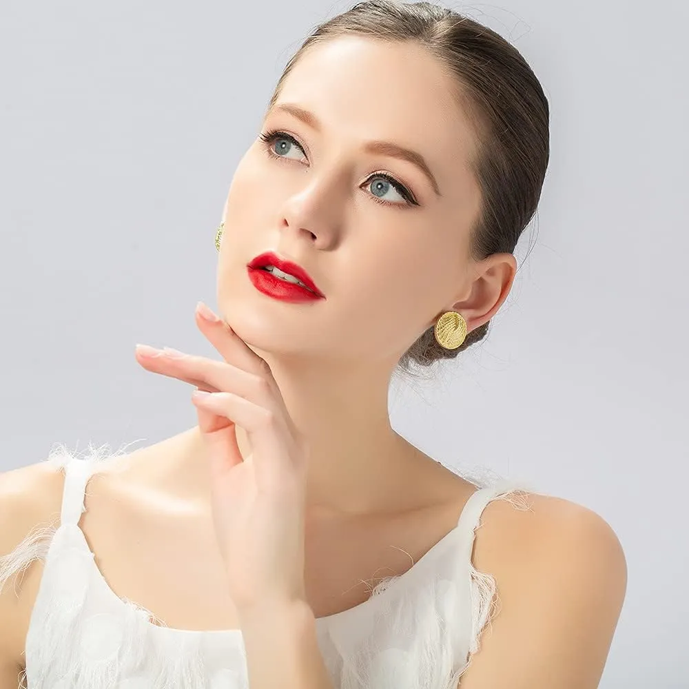 Vintage Round Button Clip On Earrings Non Pierced Earrings Gold Silver Clip Earrings Big Hammered Disc Clip Earrings Hammered Dome Half Hoop Clip On Earrings Jewelry for Women