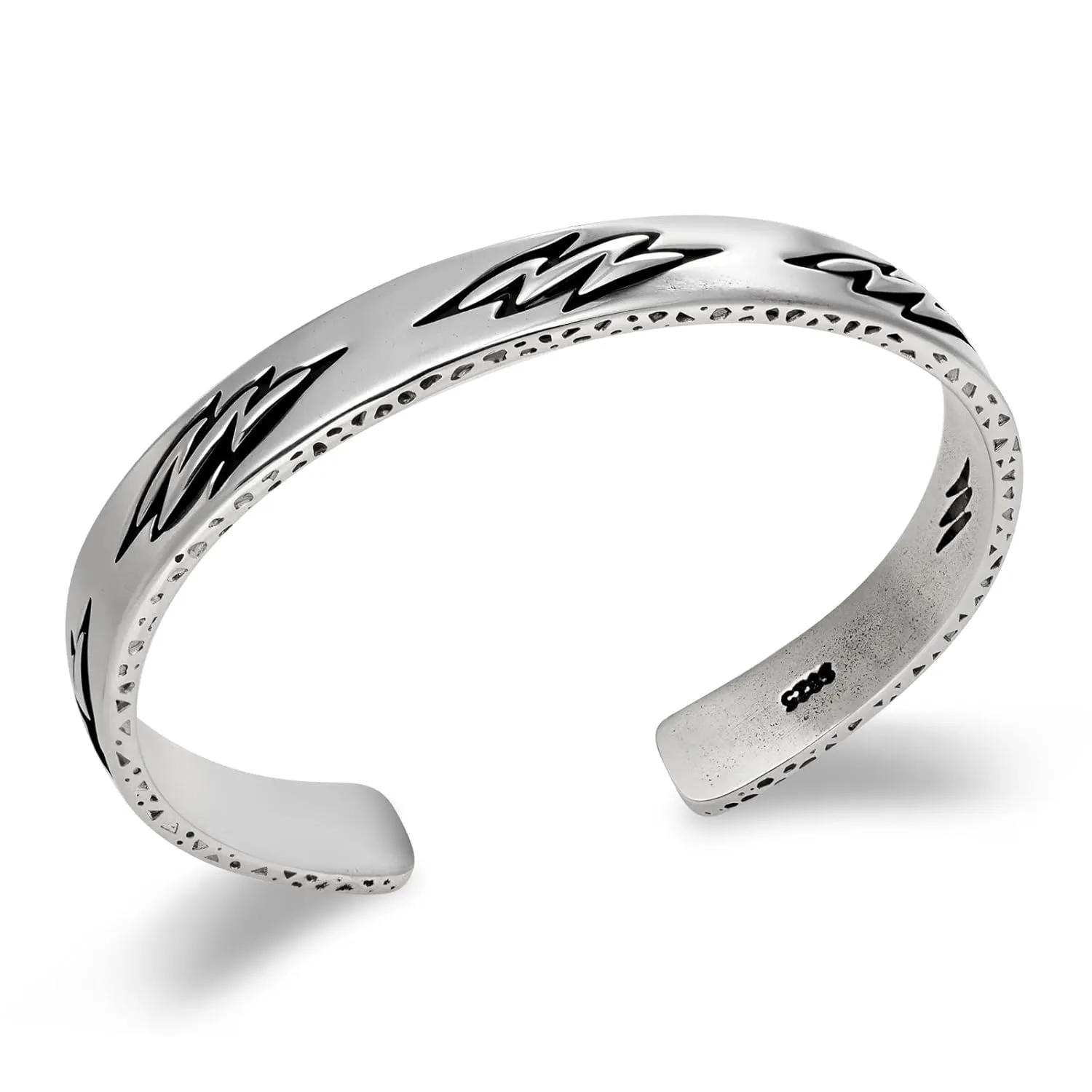 Vintage Silver Cuff Bracelets for Women Men Handcrafted Lightning Open Bangles Adjustable Hammered Pattern Bracelet Personality Jewelry