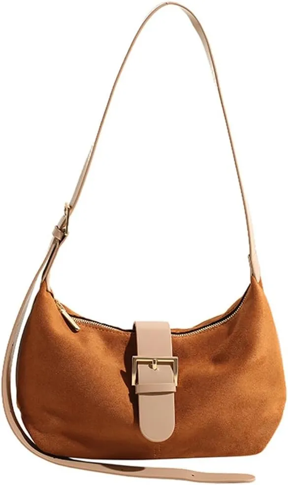 Vintage Suede Crescent Bag for Women Mini Top Handle Handbag Trendy Satchel Purse Causal Slouchy Bag with Adjustable Strap