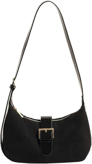 Vintage Suede Crescent Bag for Women Mini Top Handle Handbag Trendy Satchel Purse Causal Slouchy Bag with Adjustable Strap
