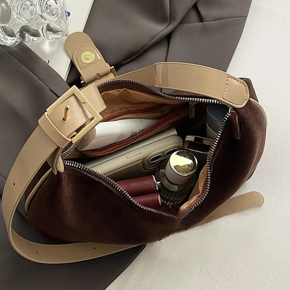 Vintage Suede Crescent Bag for Women Mini Top Handle Handbag Trendy Satchel Purse Causal Slouchy Bag with Adjustable Strap