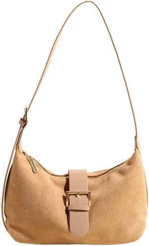 Vintage Suede Crescent Bag for Women Mini Top Handle Handbag Trendy Satchel Purse Causal Slouchy Bag with Adjustable Strap