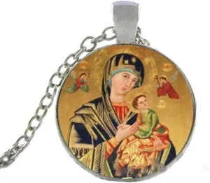 Virgin Mary And Jesus Christ Christian Catholic Jewelry Glass Dome Art