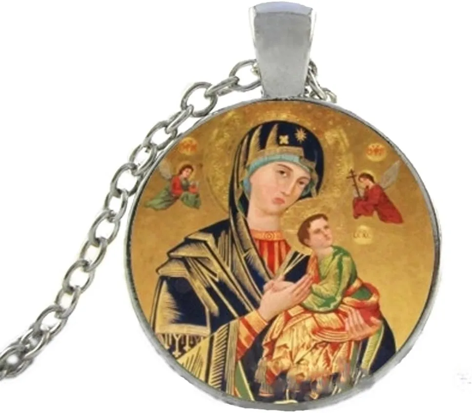 Virgin Mary And Jesus Christ Christian Catholic Jewelry Glass Dome Art