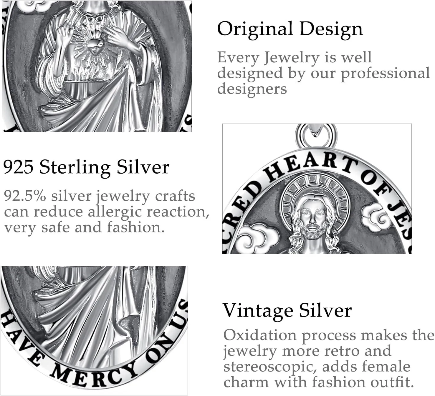 Vito 925 Sterling Silver Saint Necklace for Women Men, St Michael/Crucifix/Caravaca/St Jude Pendant Patron Saint Amulet Medal Religion Jewelry